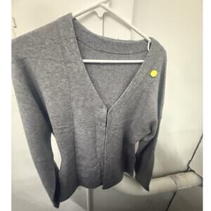 Women's Pullover Knit V-Neck Cardigan Sweater Long Sleeve Solid Gray Size M